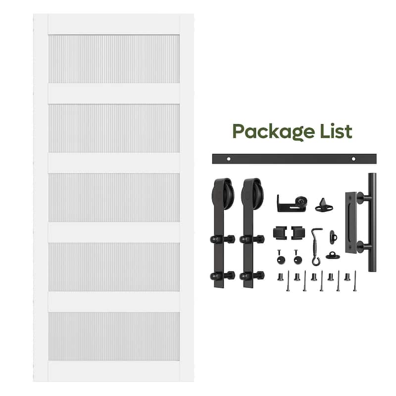 36 in × 84 in Sliding Frosted Glass Barn Door Interior Door with Installation Hardware Kit - N/A