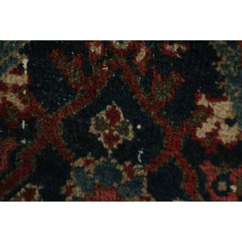 Hand Knotted Oriental 100% Wool Carpet Traditional Floral Navy Blue & Blues Malayer Runner Rug - 11' 4'' X 3' 7''