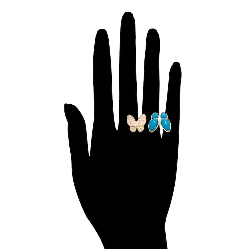 Turquoise + Cubic Zirconia Encrusted Butterfly Ring