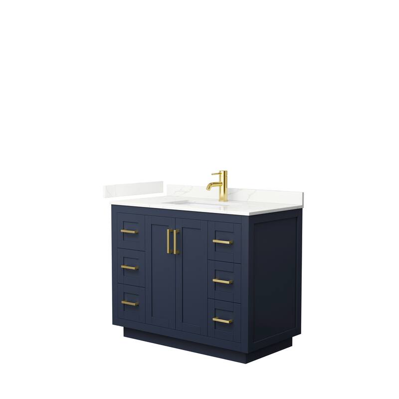 Miranda 42-inch Single Vanity, Quartz Top - Dark Blue, Gold Trim, Giotto Quartz Top