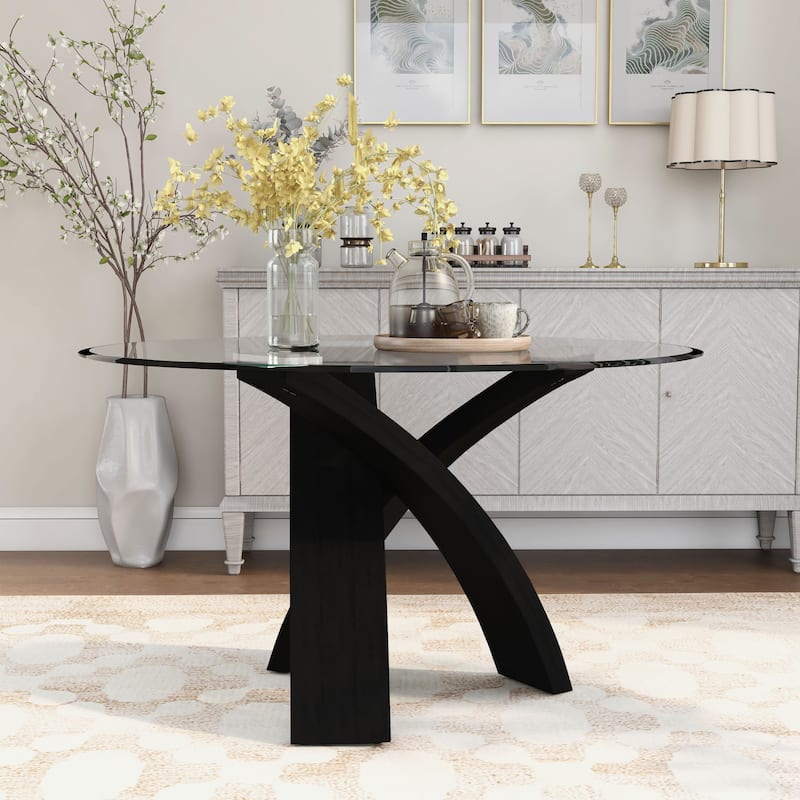 Furniture of America Zibo Contemporary 52-inch Round Glass Top Dining Table