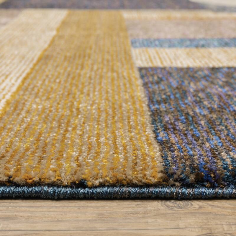 Style Haven Stephan Art Deco Inspired Geometric Blue/ Gold Area Rug
