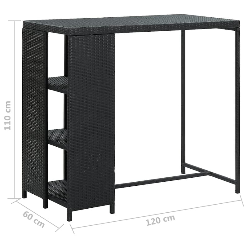 vidaXL Bar Table with Storage Rack Black 47.2"x23.6"x43.3" Poly Rattan