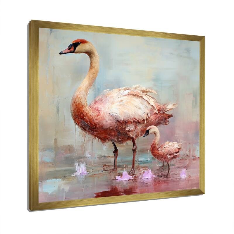 Designart "Pink Blooming Swan Beauty" Swans Wall Decor Pink Modern Entryway Framed Wall Art Print