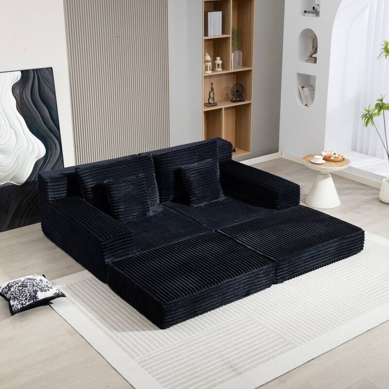 Cloud Double Lounge Chaise Sleeper Loveseat Sofa Chair Corduroy Upholstered Boneless Deep Seat Couch for Living Room Bedroom