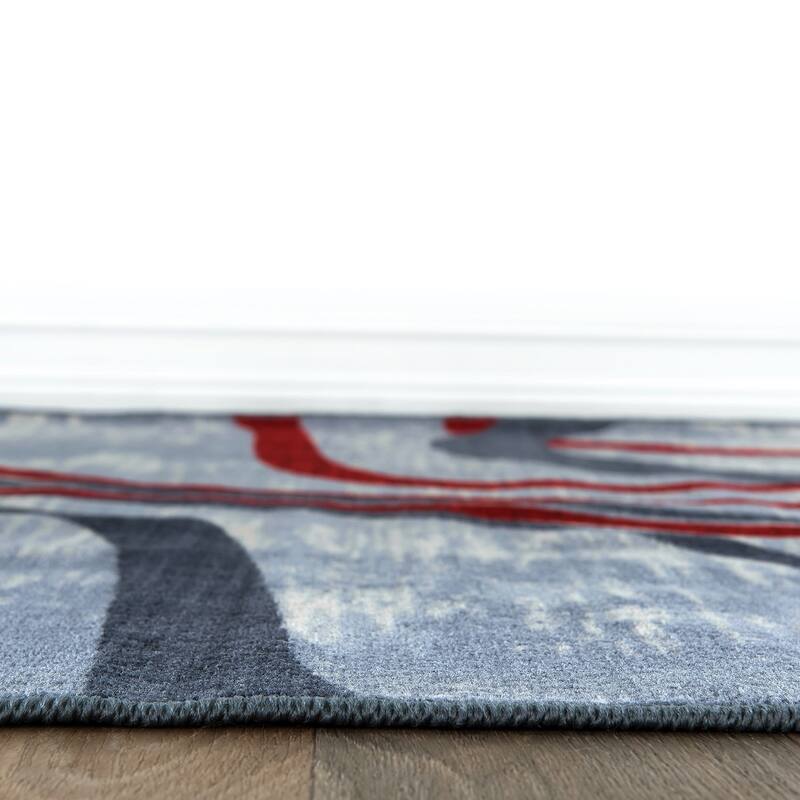 Contemporary Distressed Abstract Lines Non Slip Area Rug