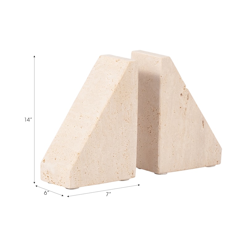 Modern Travertine Triangular Bookends - Decorative Book Ends - 5", Tan - 5.0"