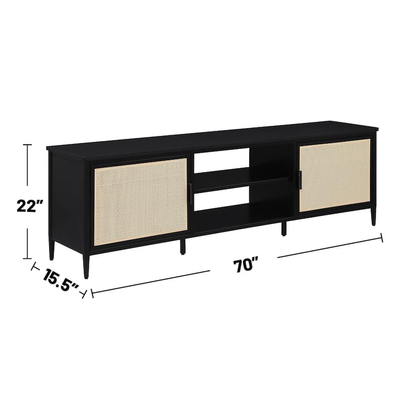 2 Doors and 2 Open Shelves Metal TV Stand in Black