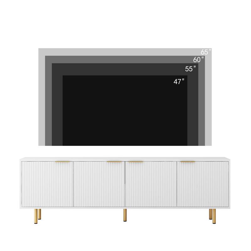 White TV Stand Fluted 68" with Power Outlet,Entertainment Center with Storage Doors,TV Console Media Cabinet,for 55+ Inch TV