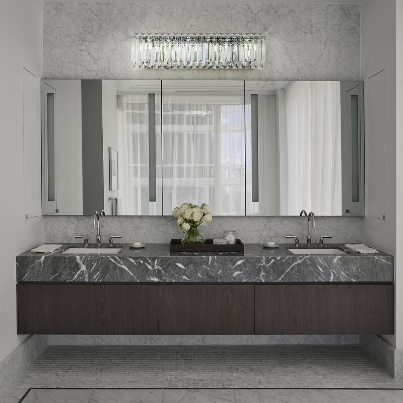 Modern Chrome Vanity Light for Bathroom Luxury Crystal Wall Sconce - W 23"