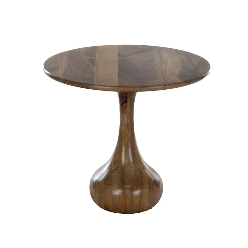21.5" Round Mango Wood Side Table with Teardrop Base - Natural Finish Accent Table for Home Décor