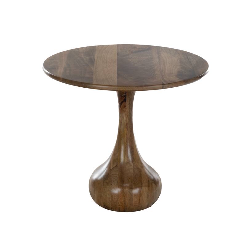 Solid Mango Wood Round Side Table - 21.5" Accent Table with Teardrop Base, Natural Finish