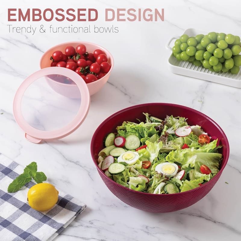 COOK WITH COLOR - 12 Piece Plastic Nesting Bowls - 6 Prep Bowls and 6 Lids, Microwave Safe.