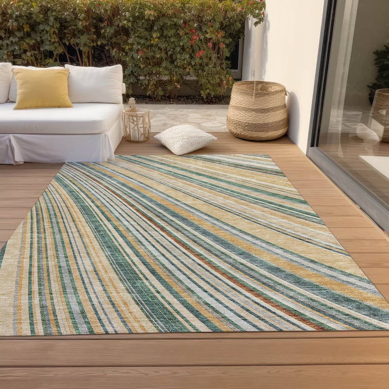 Machine Washable Indoor/ Outdoor Stripe Wave Chantille Rug - Beige - 3' x 5'