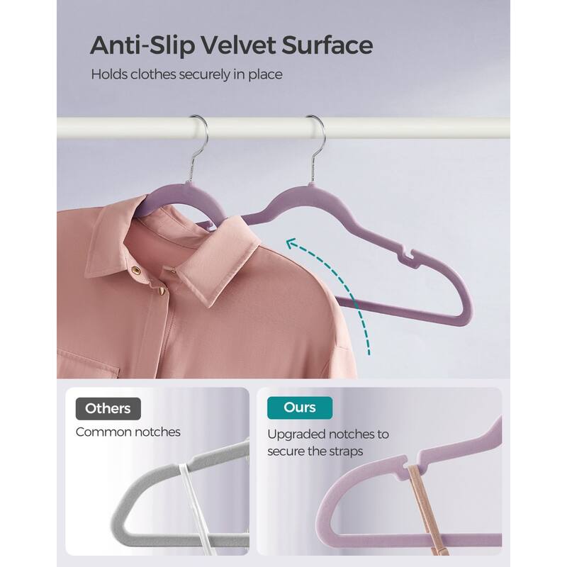 Space-Saving Velvet Anti-Slip Coat Hangers with Shoulder Notches and Swivel Hook