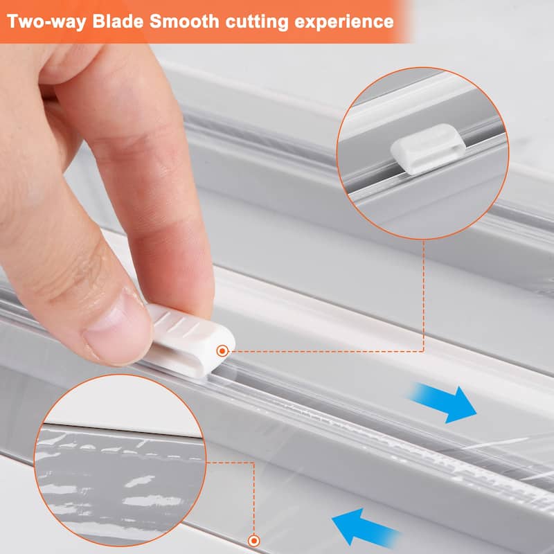 3 in 1 15"x5.3" Plastic Wrap Dispenser with Cutter and Magnetic Bottom, Gray