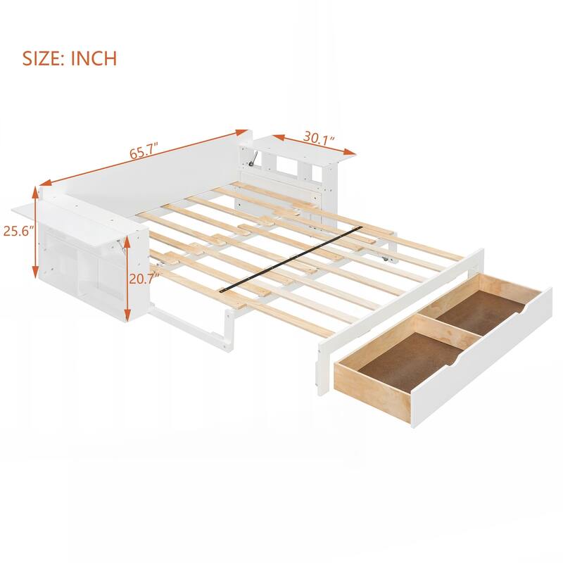 Full Size Daybed with Removable Desk, Storage Drawers & Hydraulic Side Table