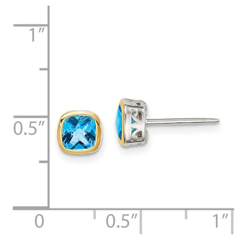 Curata 925 Sterling Silver With Real 14k Accent 6.5mm Light Swiss Blue Topaz Square Stud Earrings