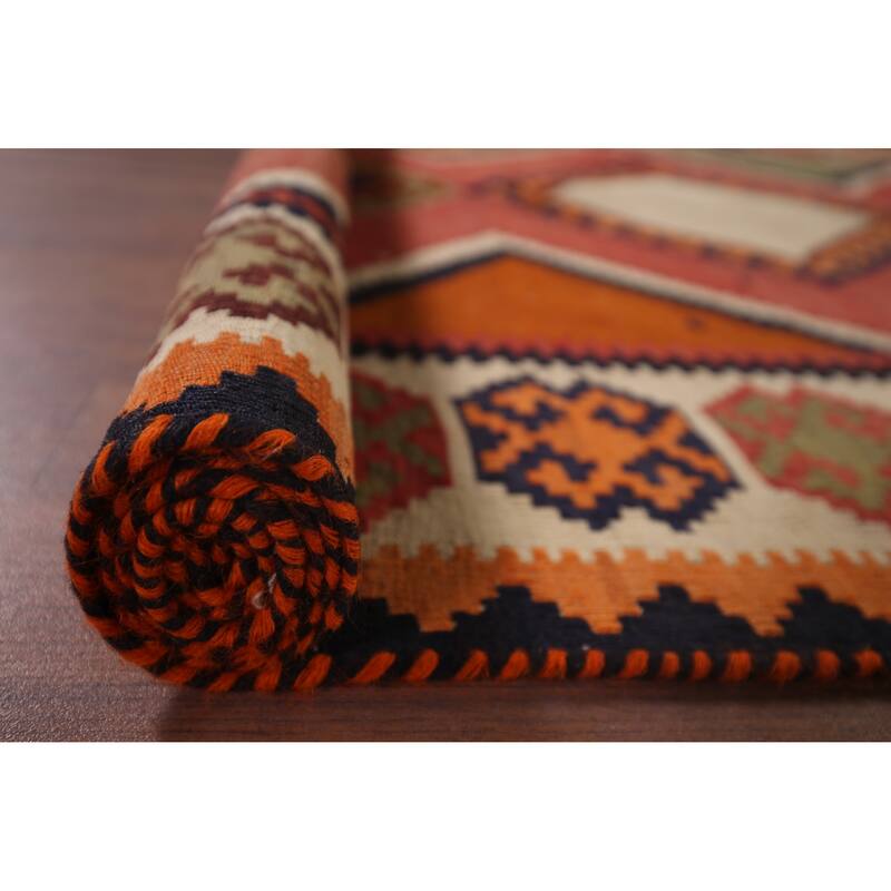 Vegetable Dye Red Kilim Qashqai Persian Antique Runner Wool Carpet - 3'9"x 8'6"
