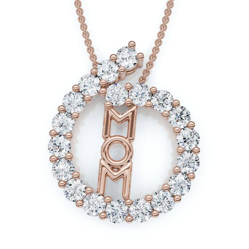 Bliss Diamond Diamond Circle Mom Pendant Gold Necklace Lab Grown 18" - Rose