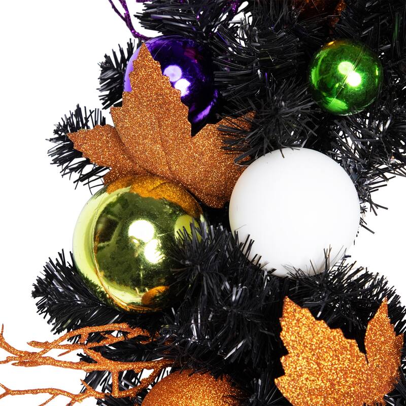 Jack-O-Lantern in Witches Hat Halloween Pine Wreath, 24-Inch, Unlit