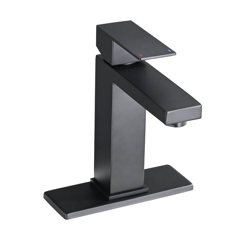 Modern Single Handle Bathroom Sink Faucet with Deck Plate and Drain Assembly, Fingerprint Resistant, Single Hole
