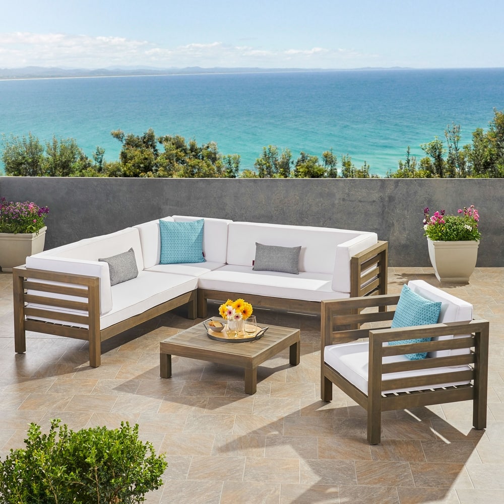 Oana Outdoor 6-seat Acacia Sectional Sofa / Club Chair Set by Christopher Knight Home