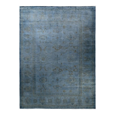 Overton Hand Knotted Wool Vintage Inspired Modern Contemporary Overdyed Gray Area Rug - 9' 2" x 12' 3"