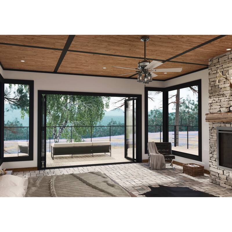 Hunter 52" Oakland Noble Bronze Ceiling Fan with LED Light and Pull Chain - Farmhouse - Caged - Rustic - SureSpeed Technology!