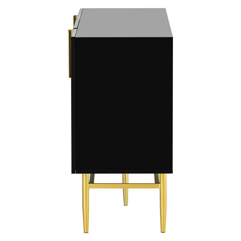 Stylish Sideboard Buffet Cabinet with Wavy Stripe Design, Gold Metal Legs, Ample Storage Space for Hallway, Living Room