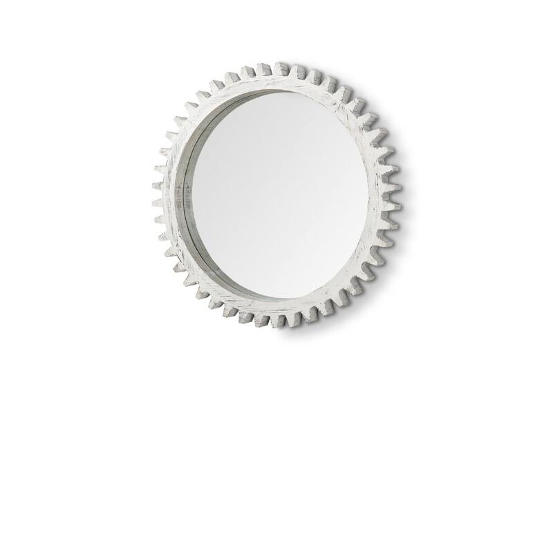 HomeRoots 35" White Abstract Wood Framed Accent Mirror