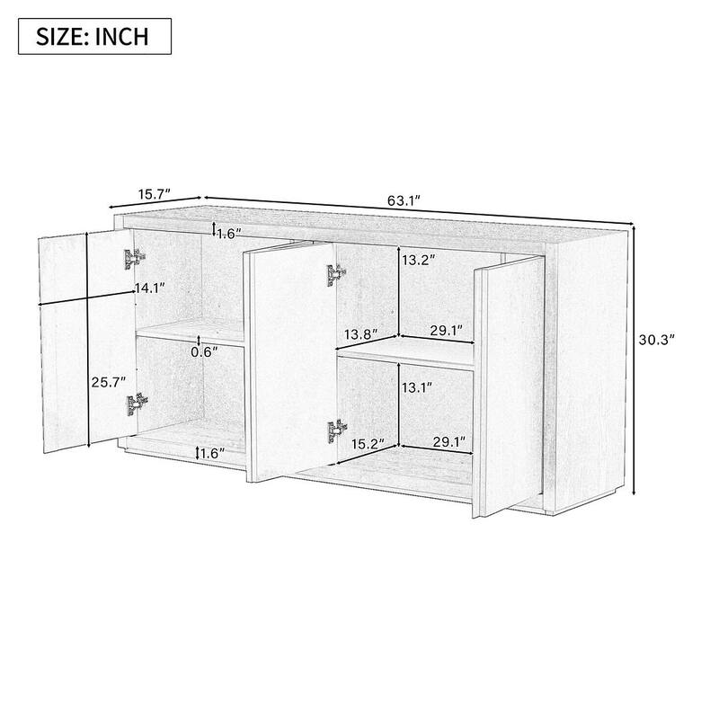 63" Ash Veneer Four-Door Buffet/Sideboard for Hallway, Entryway, Living Room