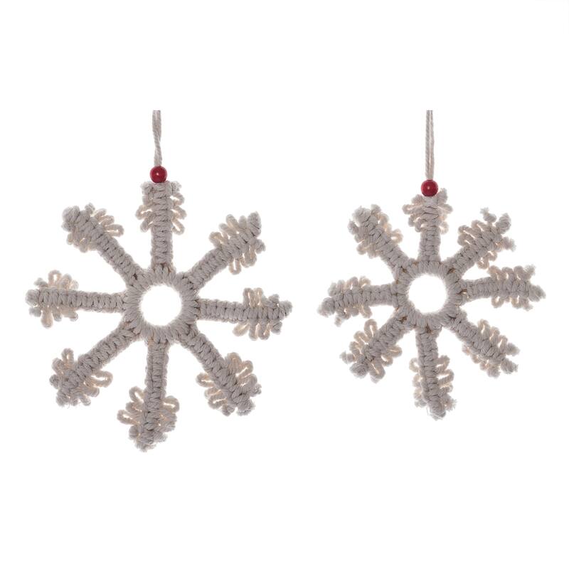 Transpac Polyester 9.8 in. Beige Christmas Macrame Hanging Snowflake Set of 2