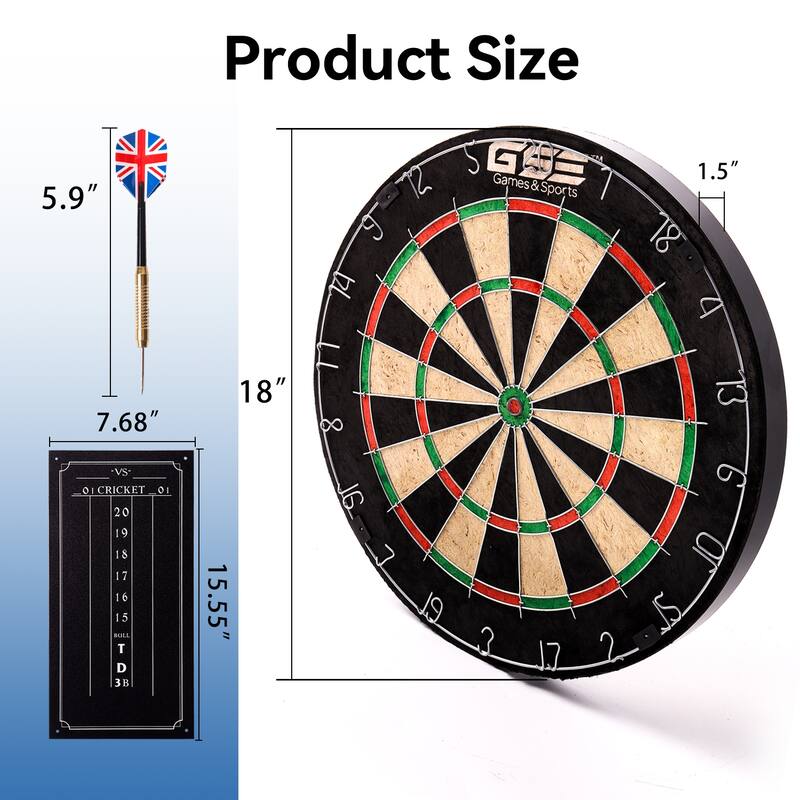 GSE™ 18" Regulation Size Bristle Dart Board Game Set. Pro Sisal Dartboard with Six 17 Grams Steel Tip Darts & Scoreboard