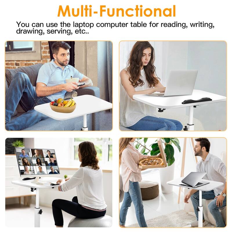 White Height Adjustable Standing Desk with Swivel Top and Lockable Wheels Perfect for Laptop Use