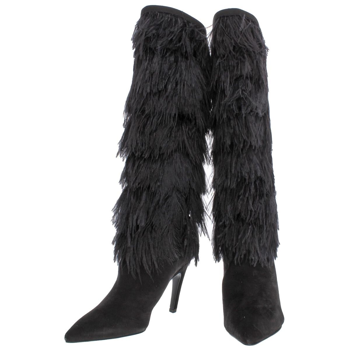 U Knee-High Boots Suede Feathers 