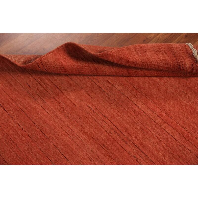 Stripe Orange Gabbeh Modern Rug Handmade Wool Carpet - 3'5" x 4'10"