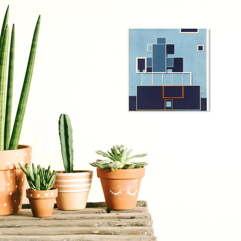 Wynwood Studio Abstract Front Facade Blue and Cream White Modern & Contemporary Wall Art Canvas Print - 12 x 12
