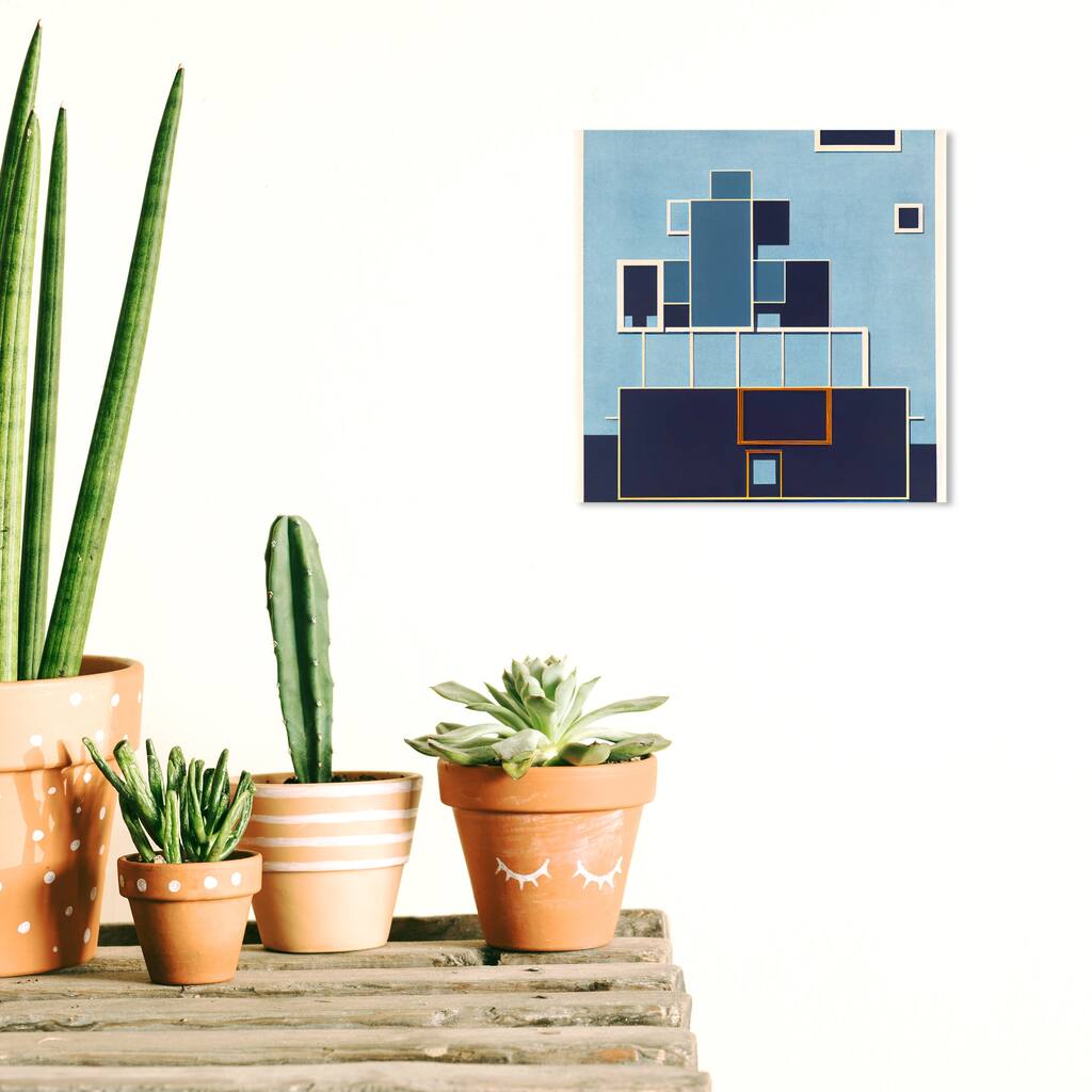 Wynwood Studio Abstract Front Facade Blue and Cream White Modern & Contemporary Wall Art Canvas Print