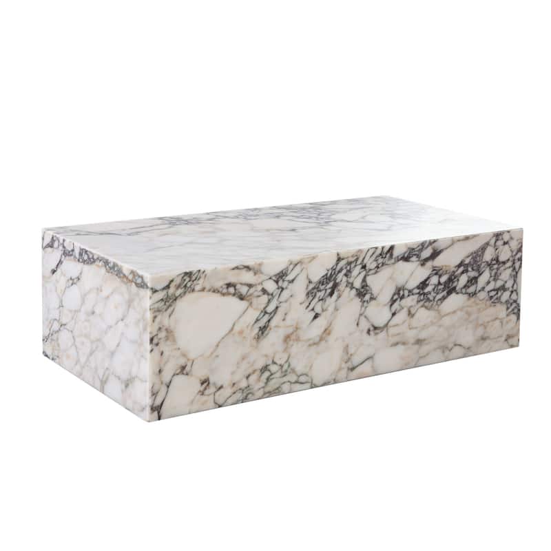 Rey Cocktail Coffee Table, 48 Inch Rectangular Natural Viola Marble Body
