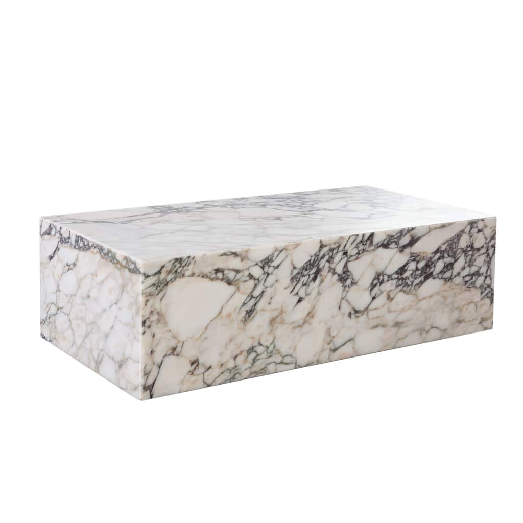 Rey Cocktail Coffee Table, 48 Inch Rectangular Natural Viola Marble Body