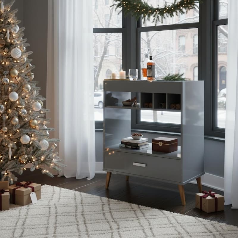 Boahaus Modern Bar Cabinet Wine Storage & Glassware Shelf - Gray