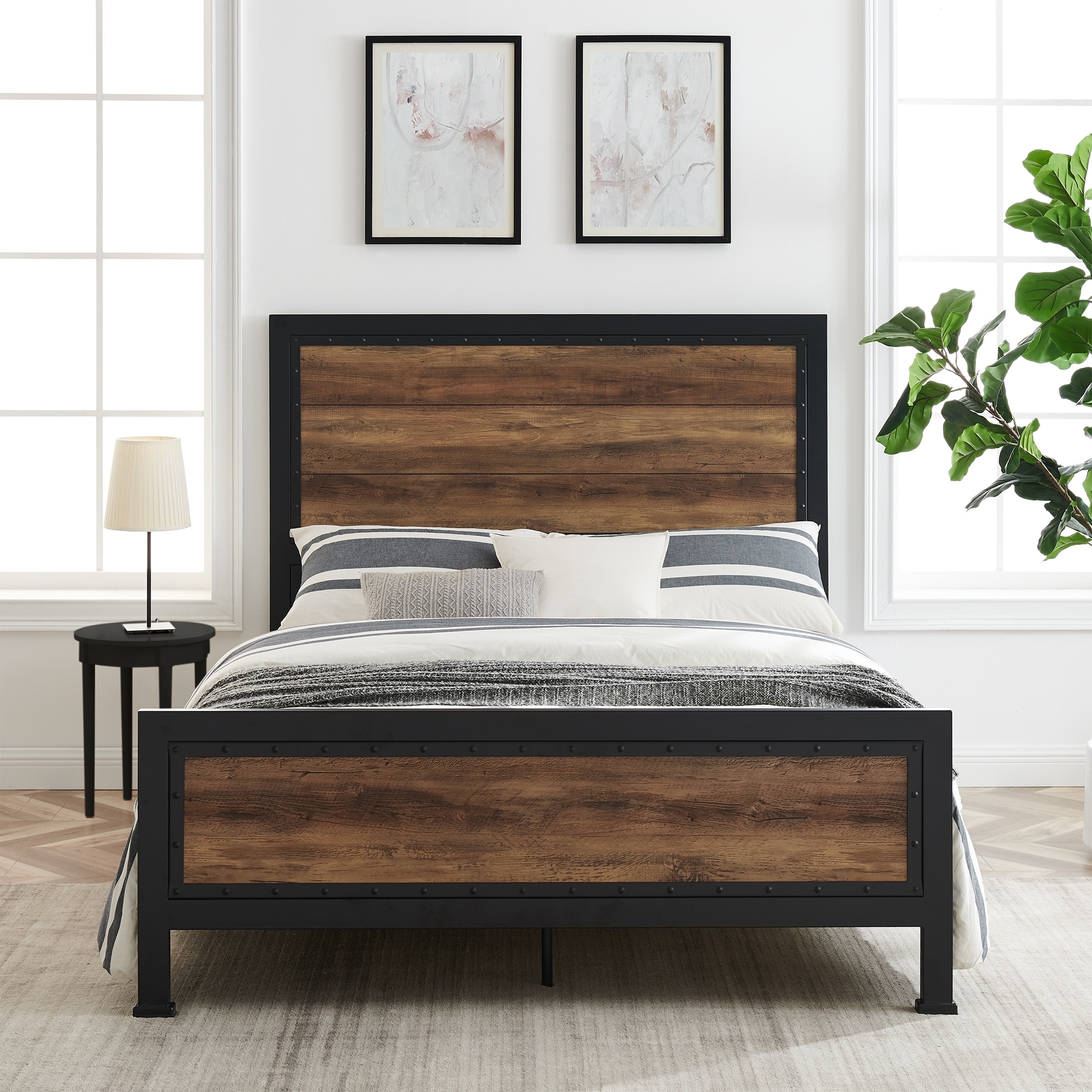 Walker Edison Santos Rustic Metal Queen Panel Bed