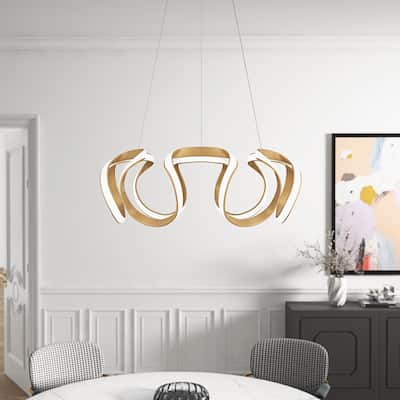 Modern Gold 1-Light Wavy Linear LED Pendant Lighting Fixture