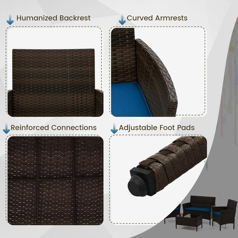 Gymax Set of 8 Furniture Set w/ Washable Cushions & Tempered Glass