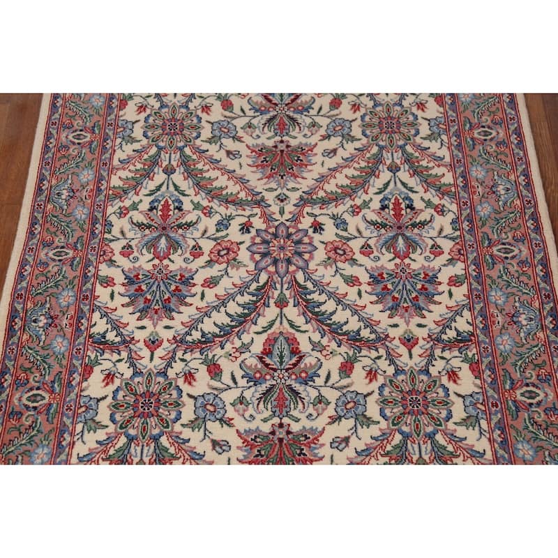 Ivory Floral Aubusson Foyer Rug Hand-Knotted Wool Carpet - 3'1"x 5'0"