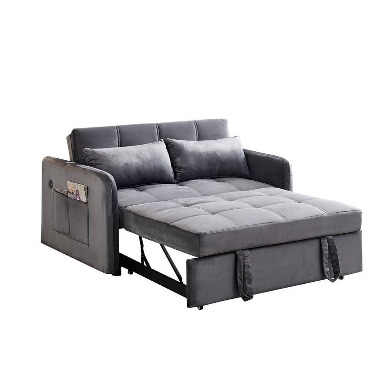 Velvet Sofa Bed with Two Pillows and Comfortable Support