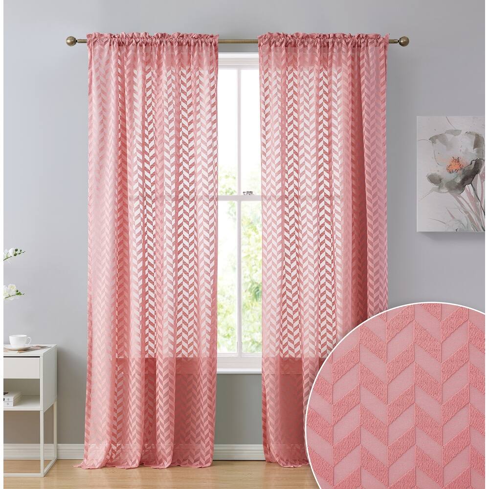 HLC.me Herringbone Lace Thick Semi Sheer Premium Grommet Top Window Curtain Panels Kids Room & Bedroom - Set of 2 Panels