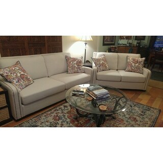 Faizah White Linen Nailhead Sloped Arm Sofa by iNSPIRE Q Artisan