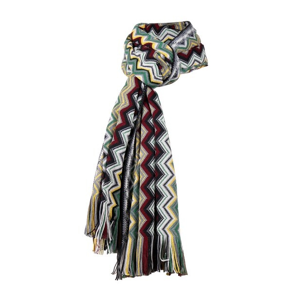 Missoni Grey/Yellow Long Zigzag Fringe Scarf - 16-71. Opens flyout.